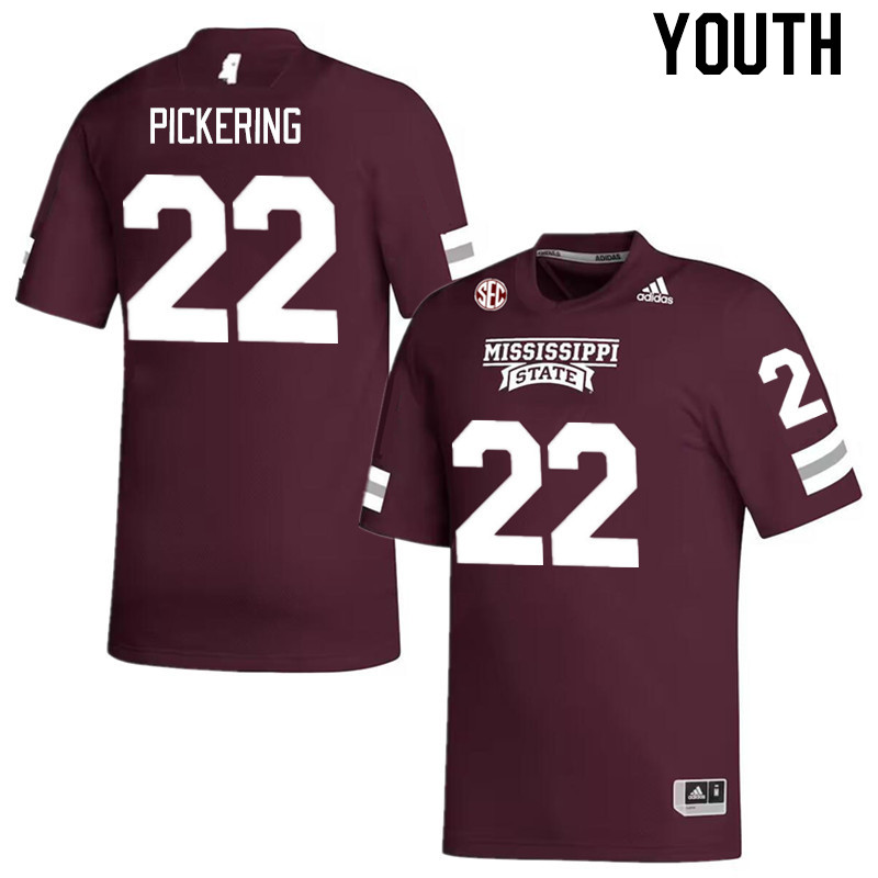 Youth #22 Nathan Pickering Mississippi State Bulldogs College Football Jerseys Stitched Sale-Maroon